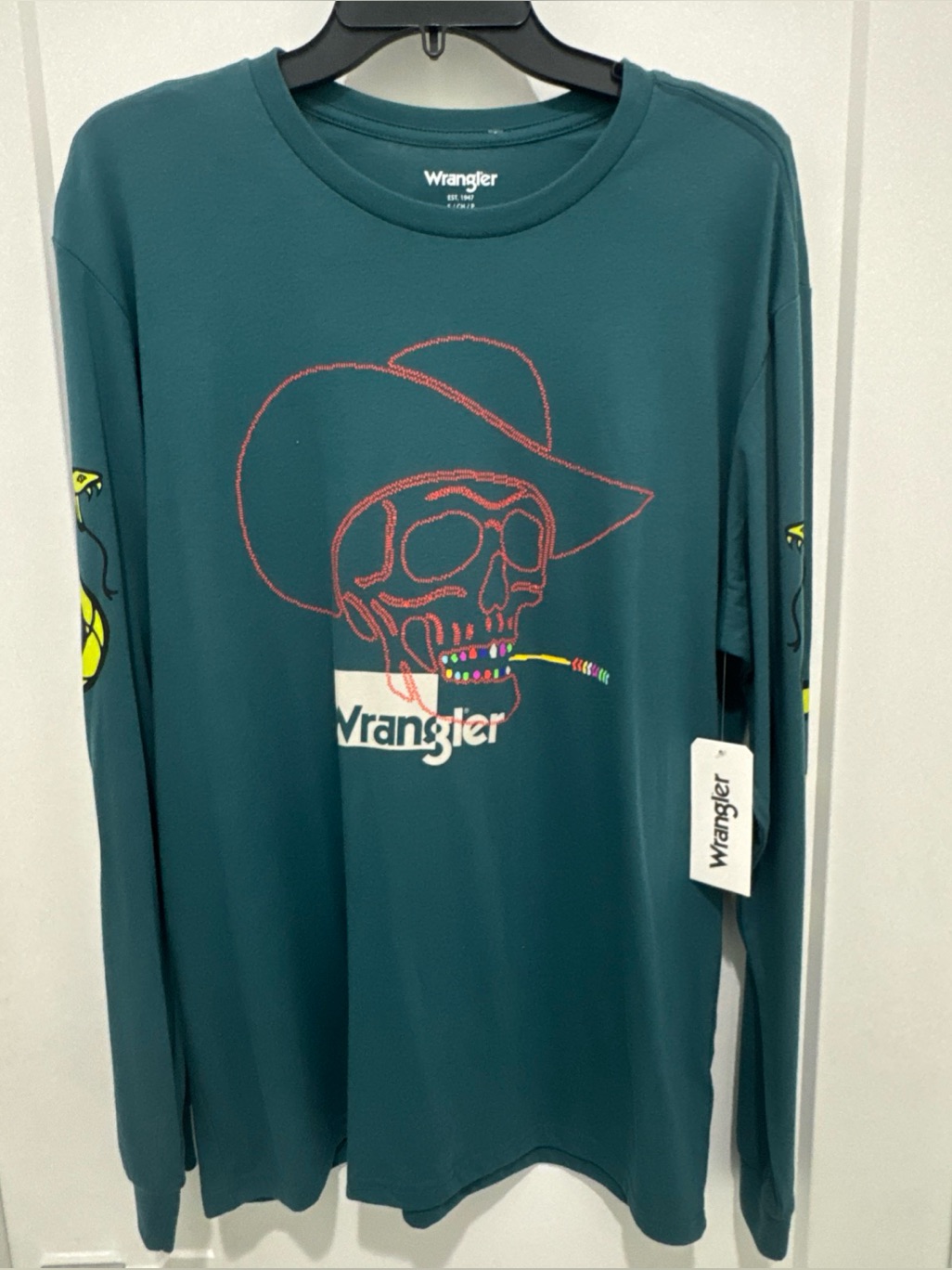 Wrangler Teal Graphic Skull Long Sleeve Tee